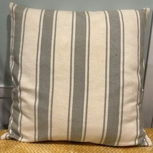 Pottery Barn 100% cotton w/feathers and down inner pillow. Gray striped 24”x24”